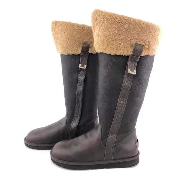UGG Locarno Brown Leather Tall Winter Boots 8 - Picture 2 of 15